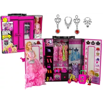 LEAN TOYS Doll with Clothes Closet Dressing Room For Dolls In the Beauty Girl Suitcase