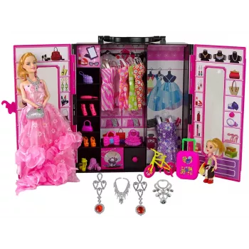 LEAN TOYS Doll with Clothes Closet Dressing Room For Dolls In the Beauty Girl Suitcase