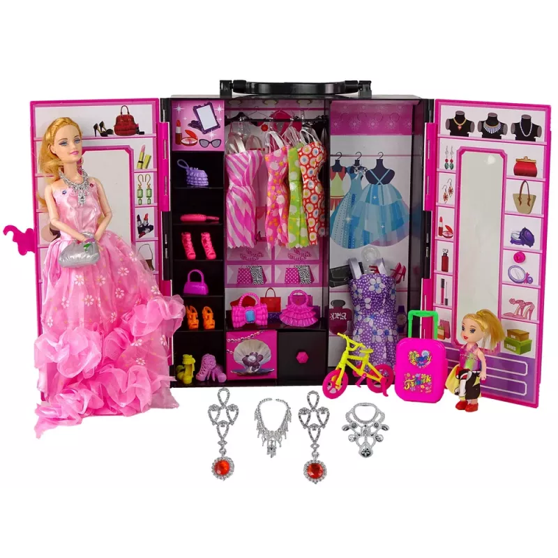 LEAN TOYS Doll with Clothes Closet Dressing Room For Dolls In the Beauty Girl Suitcase