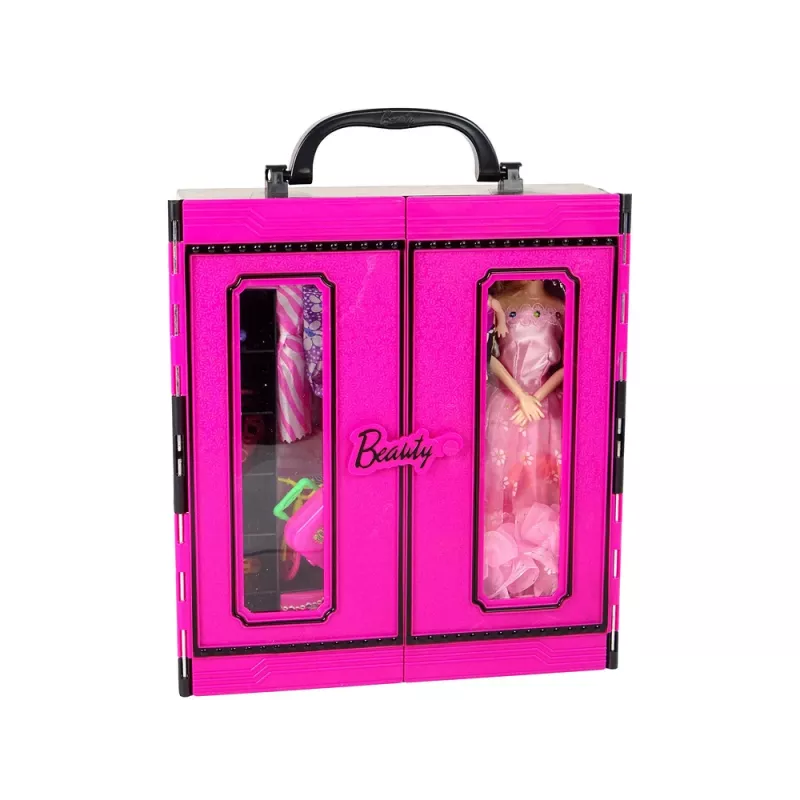 LEAN TOYS Doll with Clothes Closet Dressing Room For Dolls In the Beauty Girl Suitcase