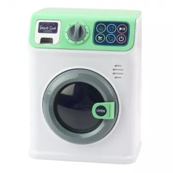 LEAN TOYS Children's Washing Machine with Rotating Drum, Lights and Sounds, White and Green