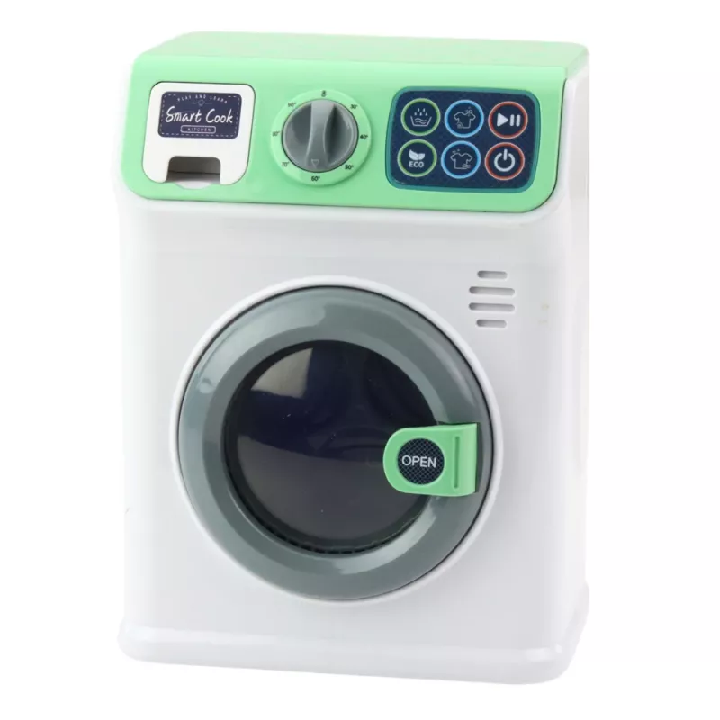 LEAN TOYS Children's Washing Machine with Rotating Drum, Lights and Sounds, White and Green