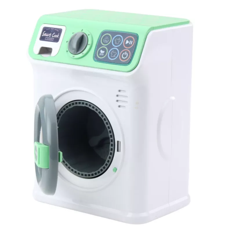LEAN TOYS Children's Washing Machine with Rotating Drum, Lights and Sounds, White and Green
