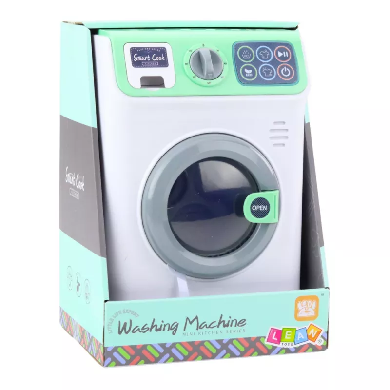 LEAN TOYS Children's Washing Machine with Rotating Drum, Lights and Sounds, White and Green