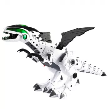 LEAN TOYS Battery Operated Dinosaur Robot with Movable Wings, Lights, Sound, White