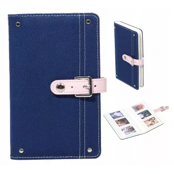LOVEINSTANT Denim Photo Album for Fujifilm Instax Mini – Holds 108 Prints, PU Leather Cover, 18 Pages, Blue