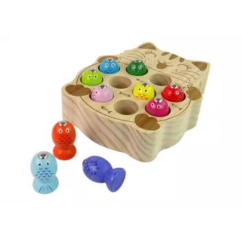 LEAN TOYS Wooden Fish Catching Game 2 Fishing Rods Kitten
