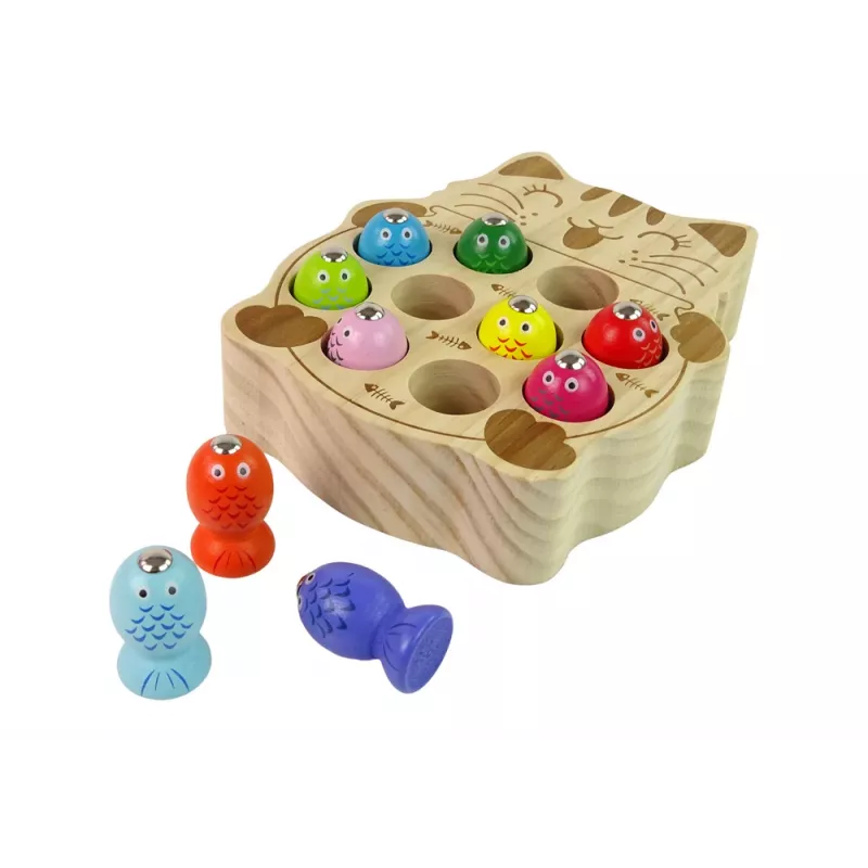 LEAN TOYS Wooden Fish Catching Game 2 Fishing Rods Kitten