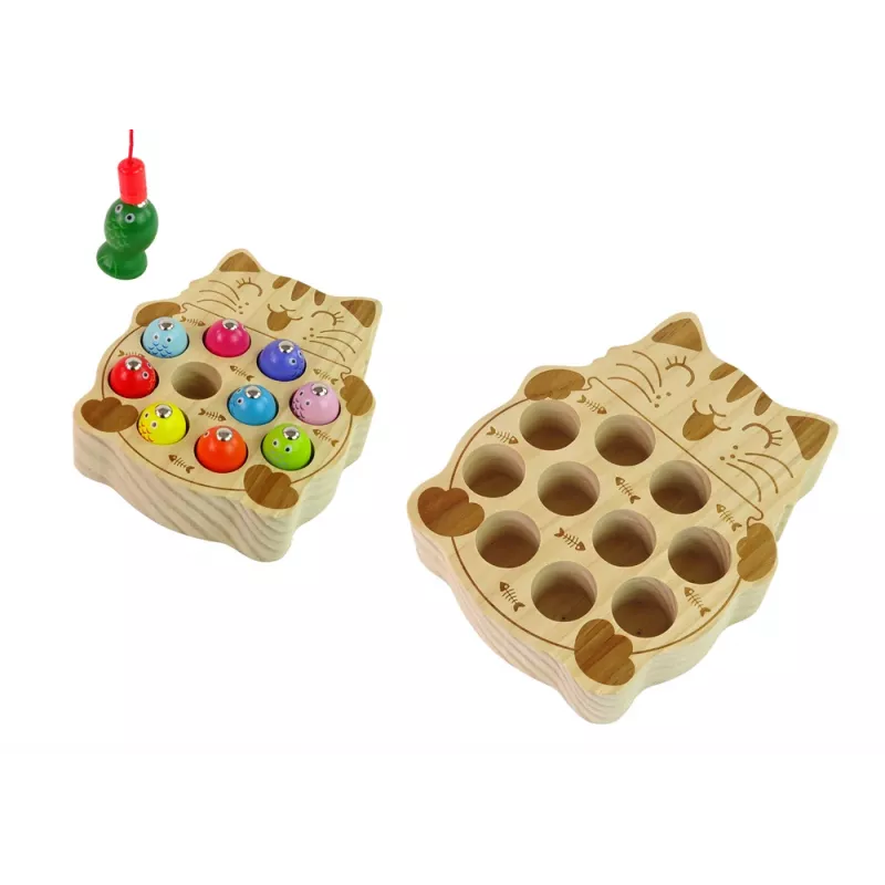 LEAN TOYS Wooden Fish Catching Game 2 Fishing Rods Kitten