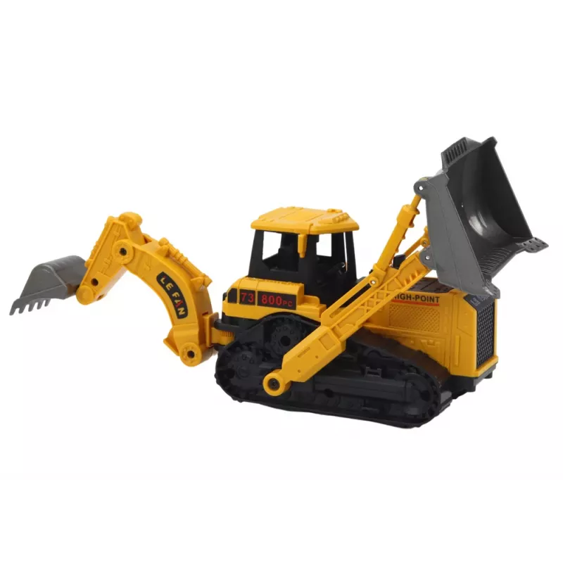 LEAN TOYS Crawler Excavator Construction Vehicle with 2 Buckets Yellow