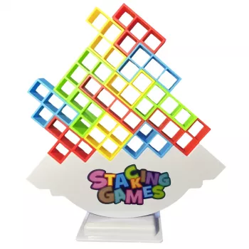 LEAN TOYS Tetris Tower Balancing Skill Game 16 Blocks 22 Color Cards
