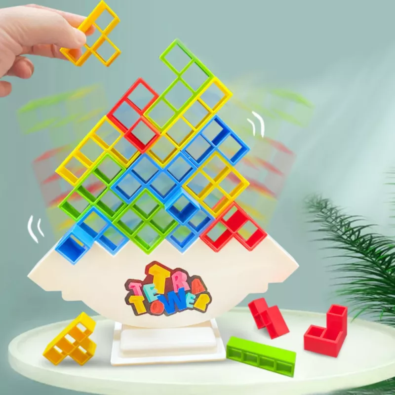 LEAN TOYS Tetris Tower Balancing Skill Game 16 Blocks 22 Color Cards