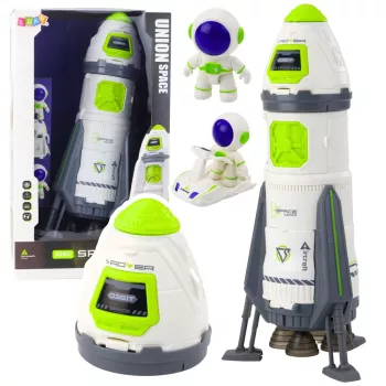 LEAN TOYS Space Rocket Ship Playset with Astronaut Figures, Lights and Sounds, 42 cm, White Grey Orange