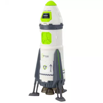 LEAN TOYS Space Rocket Ship Playset with Astronaut Figures, Lights and Sounds, 42 cm, White Grey Orange