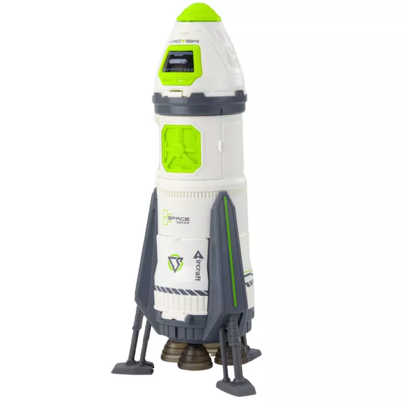 LEAN TOYS Space Rocket Ship Playset with Astronaut Figures, Lights and Sounds, 42 cm, White Grey Orange