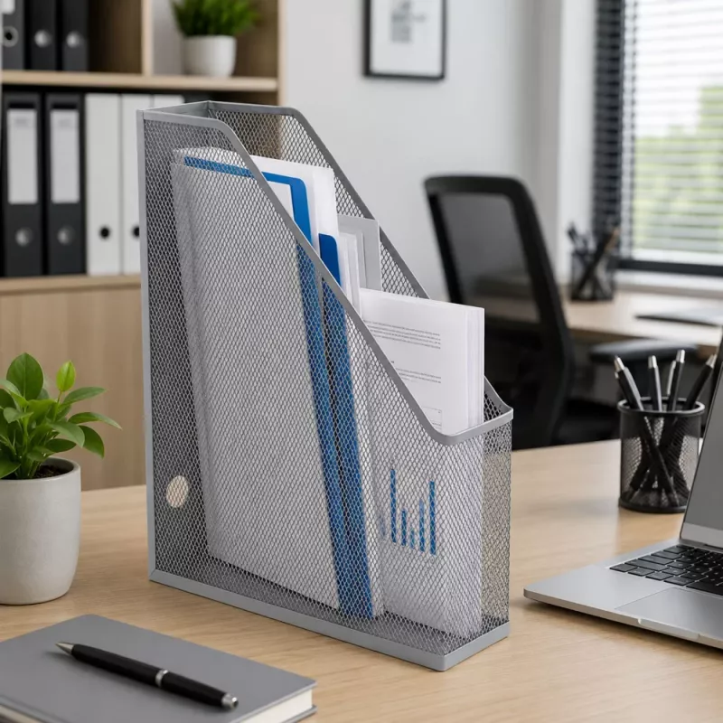 LEAN Metal Office Organizer Stand for Documents and Folders, Vertical, Silver, A4
