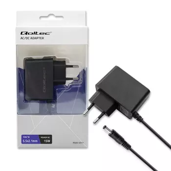 Qoltec PREMIUM 15W 15V 1A AC/DC Power Adapter with 5.5x2.1mm Barrel Plug