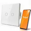 Qoltec 2-Channel Touch Smart Light Switch Wi-Fi Tuya Smart Life Tempered Glass White