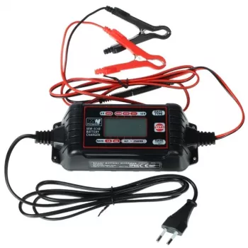 MW Power MW-SC4E 12V 4A Automatic 4-Stage Battery Charger for Lead-Acid AGM GEL MF Batteries 10-120Ah with LED Indicators, Crocodile Clips, EU Plug