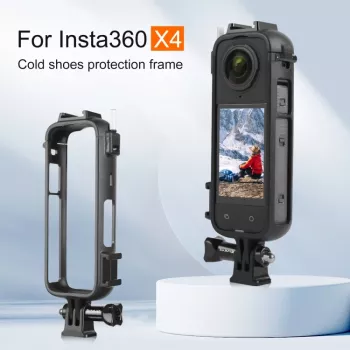 PULUZ PU979B Protective Frame Mount with Dual Cold Shoe for Insta360 X4 – Black