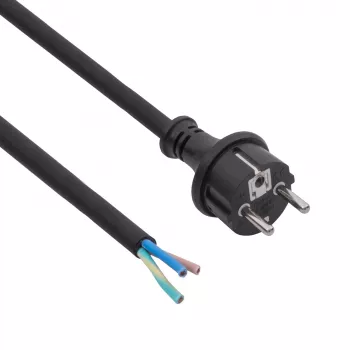 AKYGA AK-OT-04S 5m Rubber Power Cable, H05RR-F 3x1.5mm², CEE 7/7 to Open End, 16A, Black