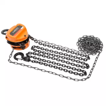 NEO TOOLS Chain Winch 2 t, 3 m Manual Hand Chain Hoist with Double Pawl Brake, G80 Load Chain, Forged Swivel Hooks