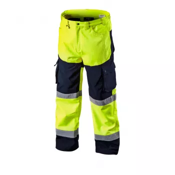 NEO TOOLS Softshell High-Visibility Work Trousers, Fluorescent Yellow, Size XL
