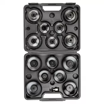 NEO TOOLS Oil Filter Socket Wrench Set 16-Piece (65-100 mm, 3/8 inch Drive, Cup-Type, Multi-Flute, Steel, Blow-Molded Case)