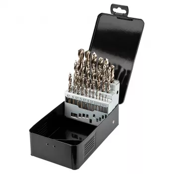 NEO TOOLS 25-Piece HSS-Co Cobalt Metal Drill Bit Set, 1.0–13.0 mm, Fully Ground, 135° Split Point, DIN 338, Metal Case