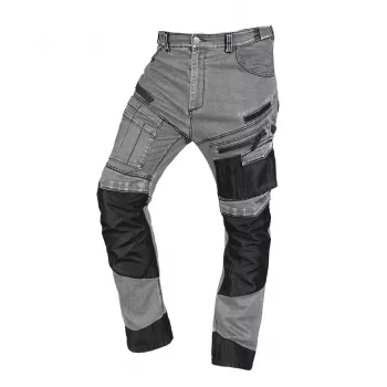 NEO TOOLS Denim Work Trousers with Oxford Reinforcements, Grey, Size S