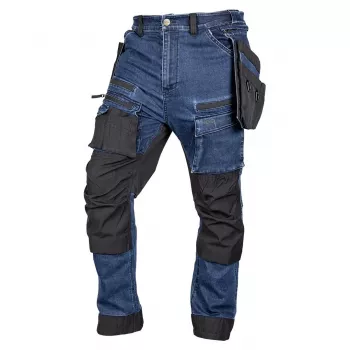 NEO TOOLS Denim Work Trousers with Cordura Reinforcements, Detachable Holster Pockets, Navy Blue, Size XXXL