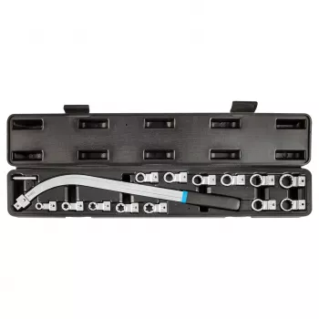 NEO TOOLS 14-Piece Timing Belt Tensioner Wrench Set with Interchangeable Heads, 440 mm Handle, Hex 12-19 mm & E-Torx E10-E18, Chrome Vanadium, TOP-11-169