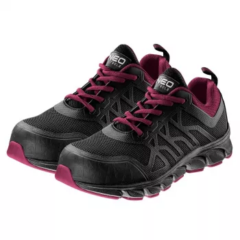 NEO TOOLS 82-530-37 S1P SRC Steel Toe Safety Shoes with Anti-Puncture Sole, Suede Leather, Breathable Mesh, Dual-Density PU, Black/Grey, Size 37