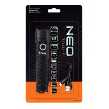 NEO TOOLS USB C 1500 lm SST40 LED Rechargeable Flashlight