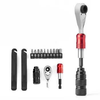 ROCKBROS Bicycle Emergency Repair Kit 16-in-1 Multi-Tool, Mini Pump, Tire Levers, Patches - Black