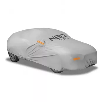 NEO TOOLS Multi-Layer Waterproof Car Cover XL, 2-Layer PEVA, UV Protection, Elastic Hem, Tie-Down Straps, Grey