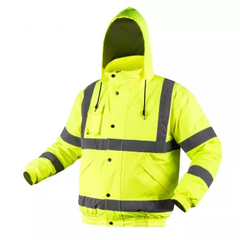 NEO TOOLS High-Visibility Lightly Insulated Bomber Work Jacket, Fluorescent Yellow, Size S
