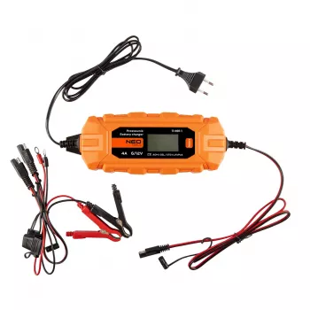 NEO TOOLS 11-891-1 Automatic Battery Charger 4A/70W for 6V/12V Lead-Acid, AGM & GEL Batteries (3-120Ah) IP65