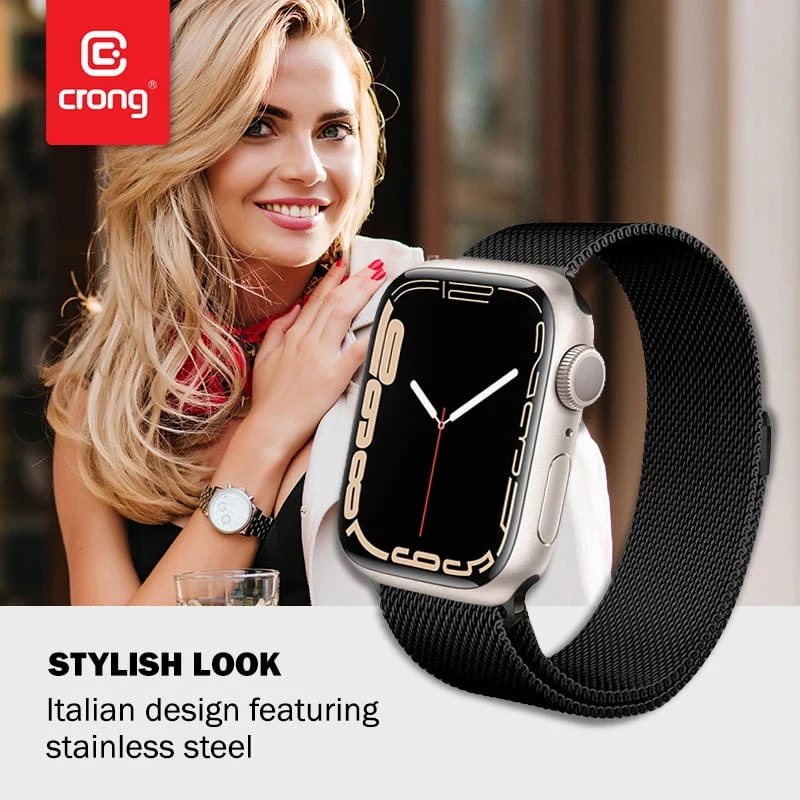 Crong Milano Steel Stainless Steel Band for Apple Watch 44/45/46/49 mm Black