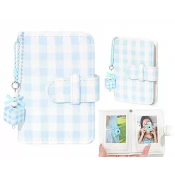 LOVEINSTANT Pocket Photo Album for 28 Instax Mini & Zink Photos, Checkered Blue