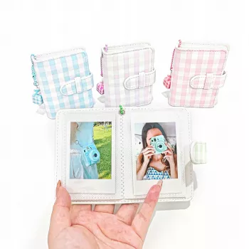 LOVEINSTANT Pocket Photo Album for 28 Instax Mini & Zink Photos, Checkered Blue
