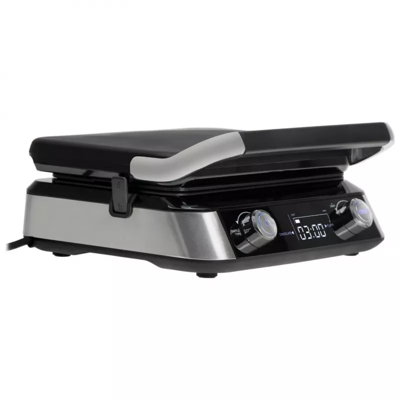 Adler AD 3084 Waffle Maker with LED Display, 5 Programs, 7 Browning Settings, 1600 W (max 2400 W), Non-Stick Plates, Black/Silver