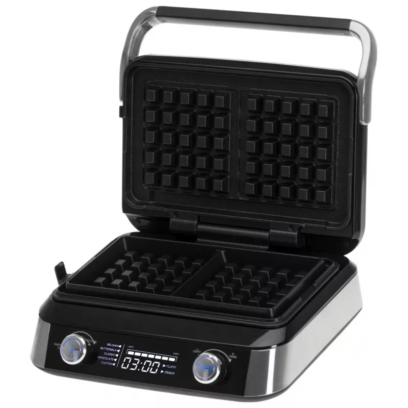 Adler AD 3084 Waffle Maker with LED Display, 5 Programs, 7 Browning Settings, 1600 W (max 2400 W), Non-Stick Plates, Black/Silver