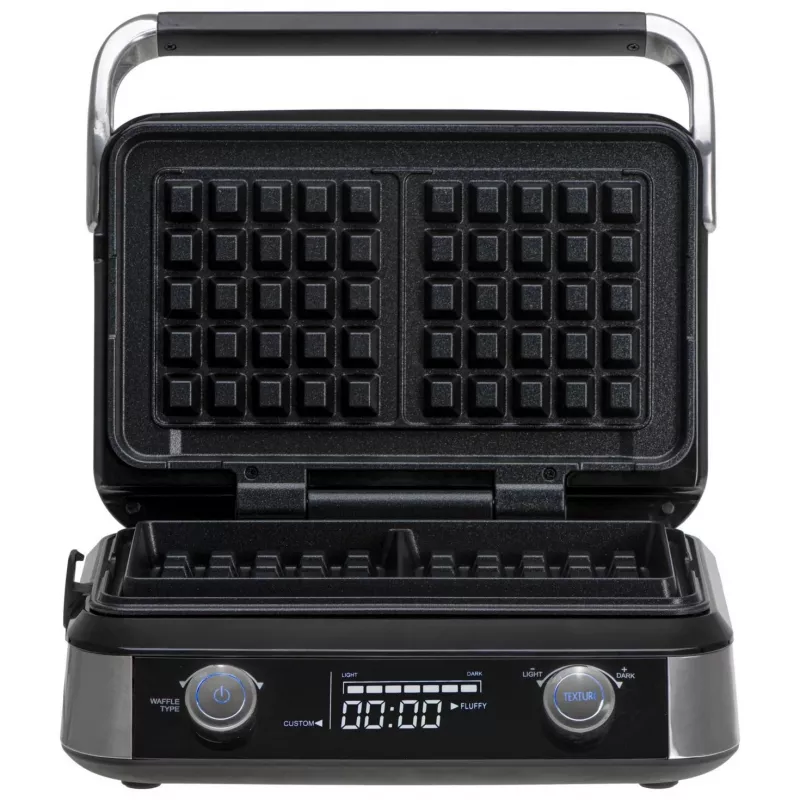 Adler AD 3084 Waffle Maker with LED Display, 5 Programs, 7 Browning Settings, 1600 W (max 2400 W), Non-Stick Plates, Black/Silver
