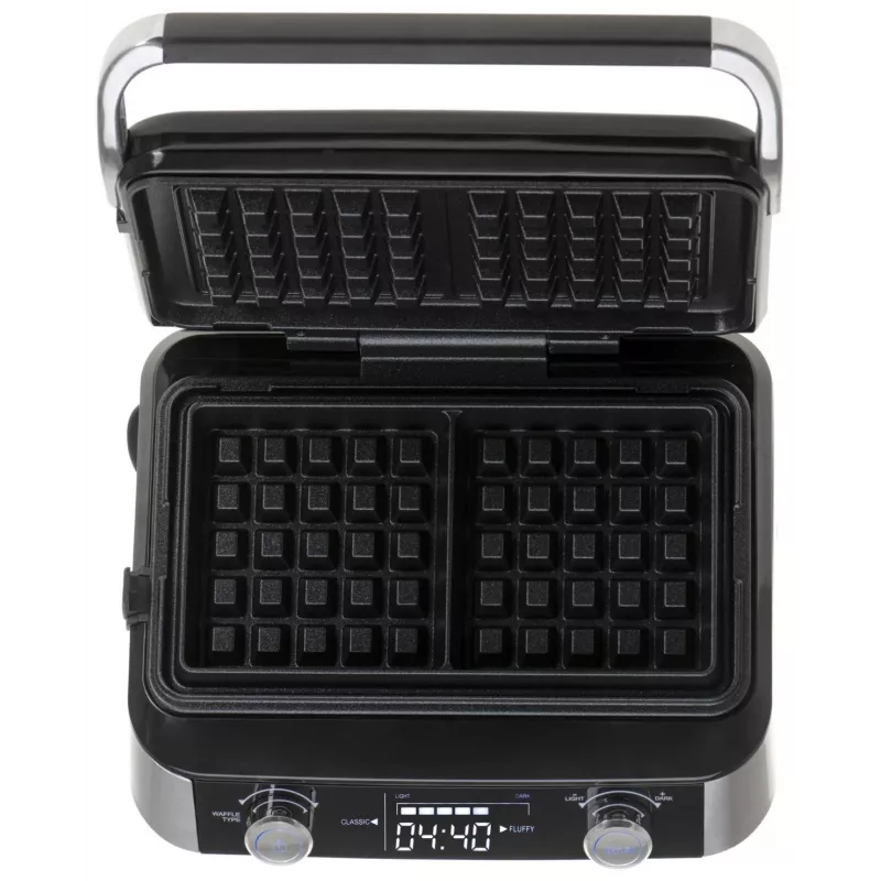 Adler AD 3084 Waffle Maker with LED Display, 5 Programs, 7 Browning Settings, 1600 W (max 2400 W), Non-Stick Plates, Black/Silver