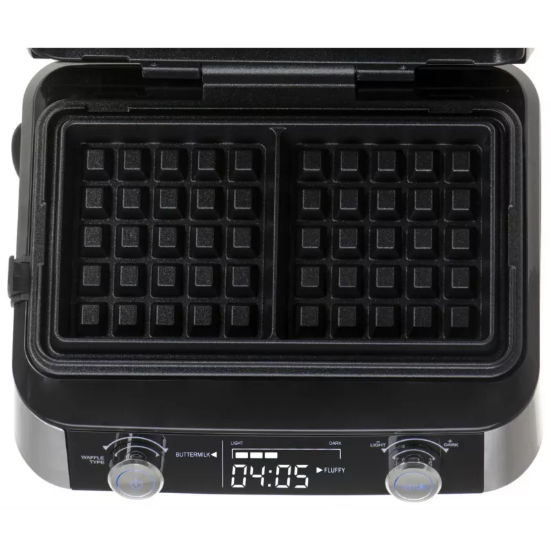 Adler AD 3084 Waffle Maker with LED Display, 5 Programs, 7 Browning Settings, 1600 W (max 2400 W), Non-Stick Plates, Black/Silver