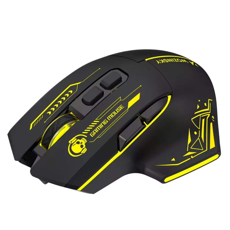 WOZINSKY WMGB-1181 Wireless Gaming Mouse, 3200 DPI, RGB Backlight, Rechargeable, Black-Yellow