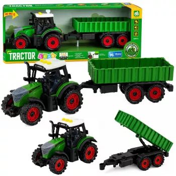 LEAN TOYS Farm Tractor with Agricultural Trailer Friction Drive Lights Sound 35cm