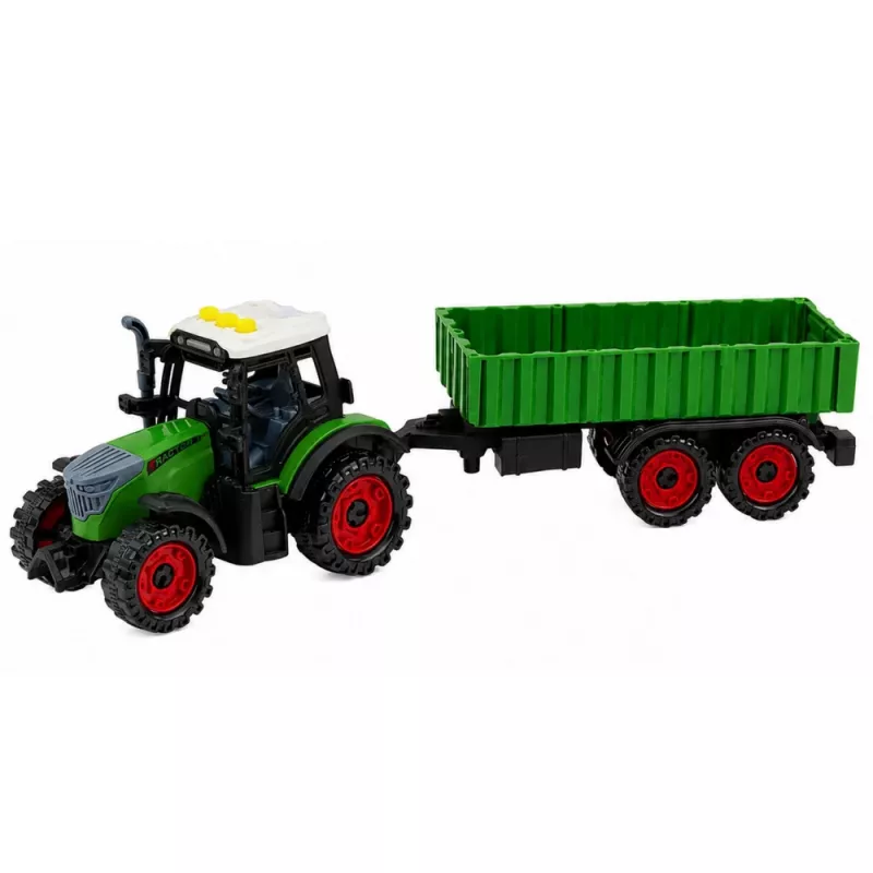 LEAN TOYS Farm Tractor with Agricultural Trailer Friction Drive Lights Sound 35cm