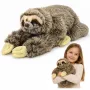 LEAN TOYS Realistic Sloth Plush Toy with Velcro Paws 34 cm